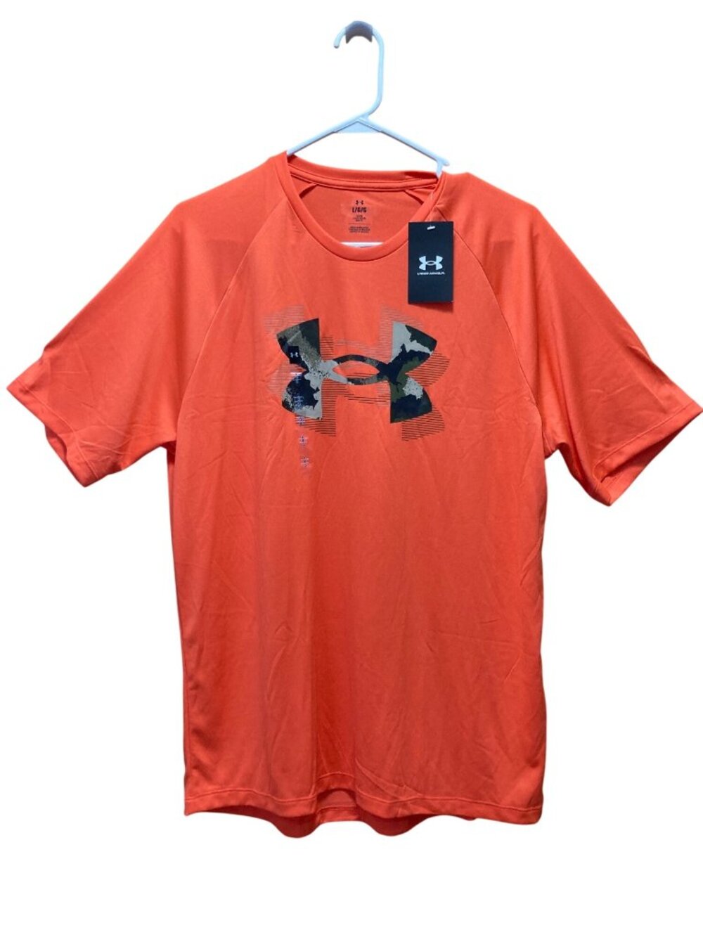 Under Armour Men's Tech Print Fill Short Sleeve T-Shirt Crewneck Orange LG